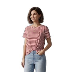 NWOT Tommy Hilfiger Metallic Striped Twist Front Tee Red/White Size M